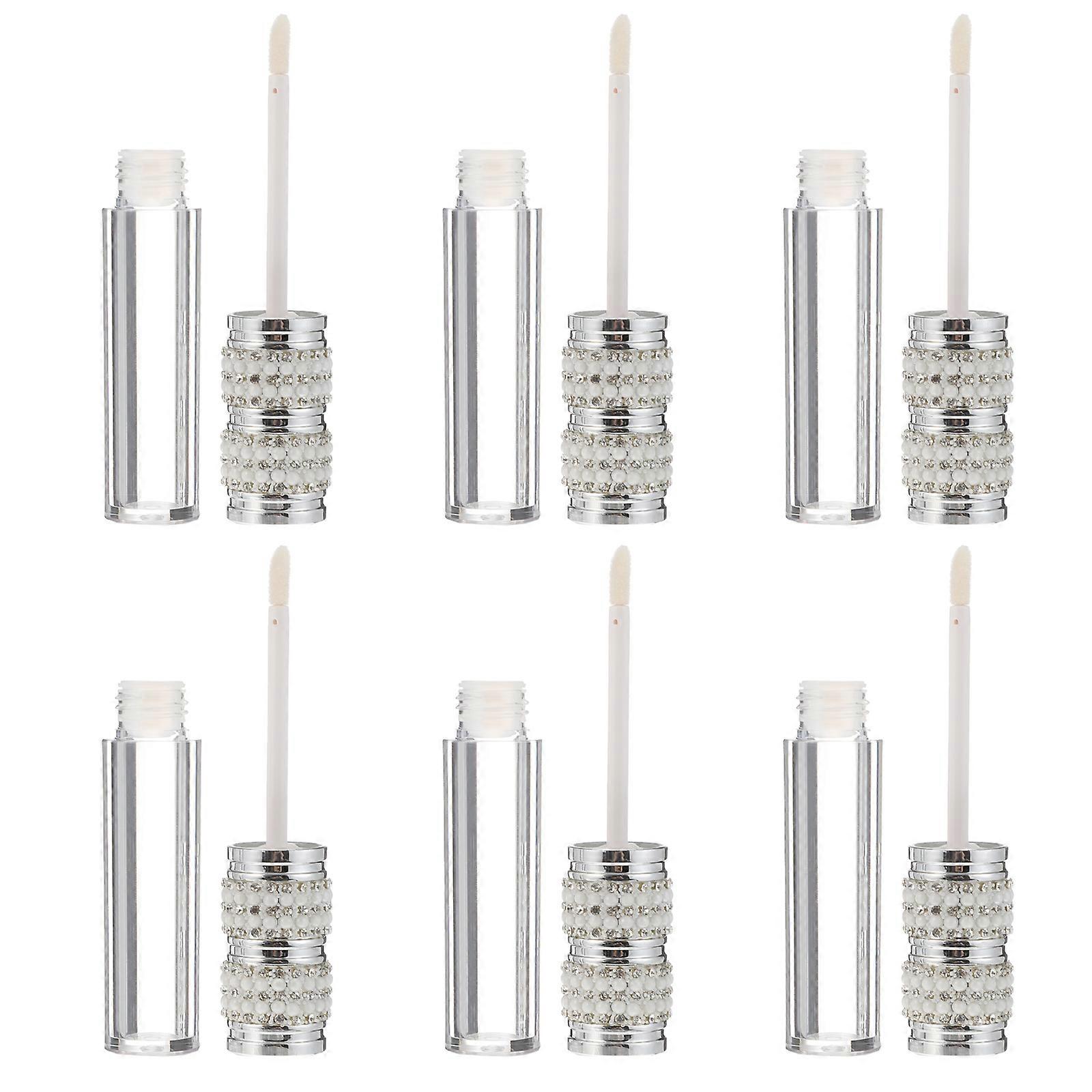 6pcs Refillable Lip Gloss Tubes with Rhinestone Caps and Brush Wand for DIY Lip Balm and Makeup Application