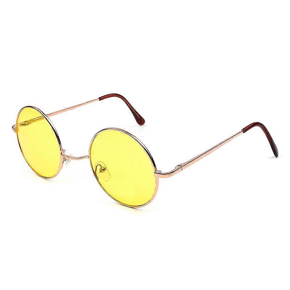 Yellow Retro Round Sunglasses for Eyes Protecting Made of Resin and Plastic Lightweight with Nose
