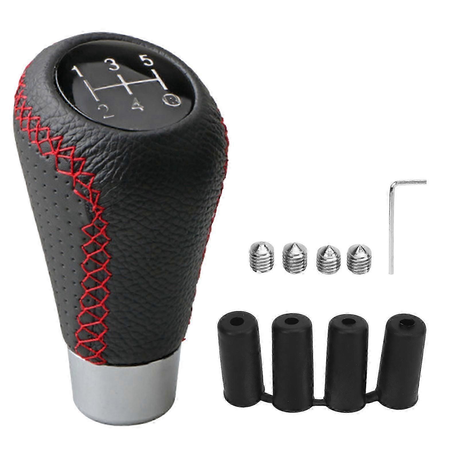 5-versnellingspookknop, echt leer, universele versnellingspookknop voor handgeschakelde auto's, rode lijn