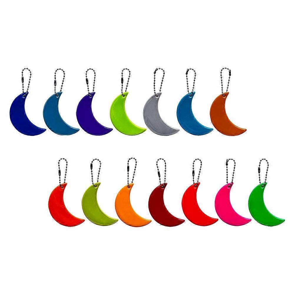 Moon Shaped Reflective Pendant with Chains for Backpacks Strollers Outdoor Use Assorted Color 14pcs