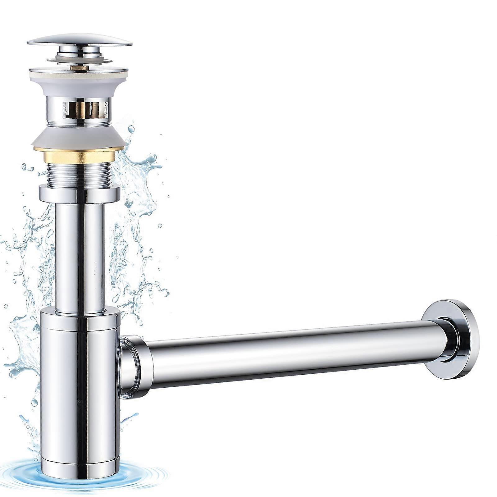 Siphon Basin, Drain Fitting Sink with Overflow Pop Up Drain Valve, Chrome Siphon with Overflow