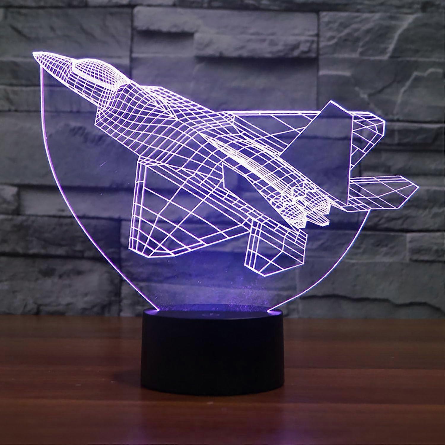 F-35 Stealth Striker 3D LED Glow Light With Removable 7-Color Base, USB Adjustable, Bedroom Lamp, Christmas Gift