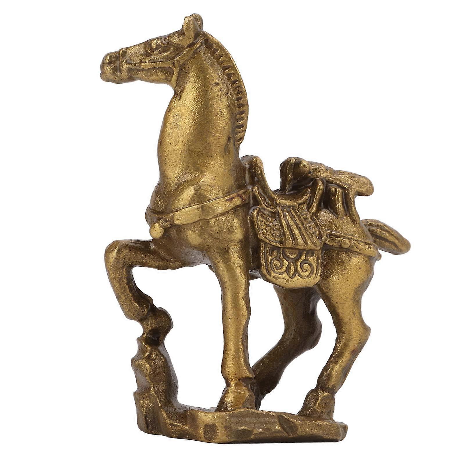 Brass Horse Statue Good Luck Figurine with Retro Carved Design for Office Desk Decor