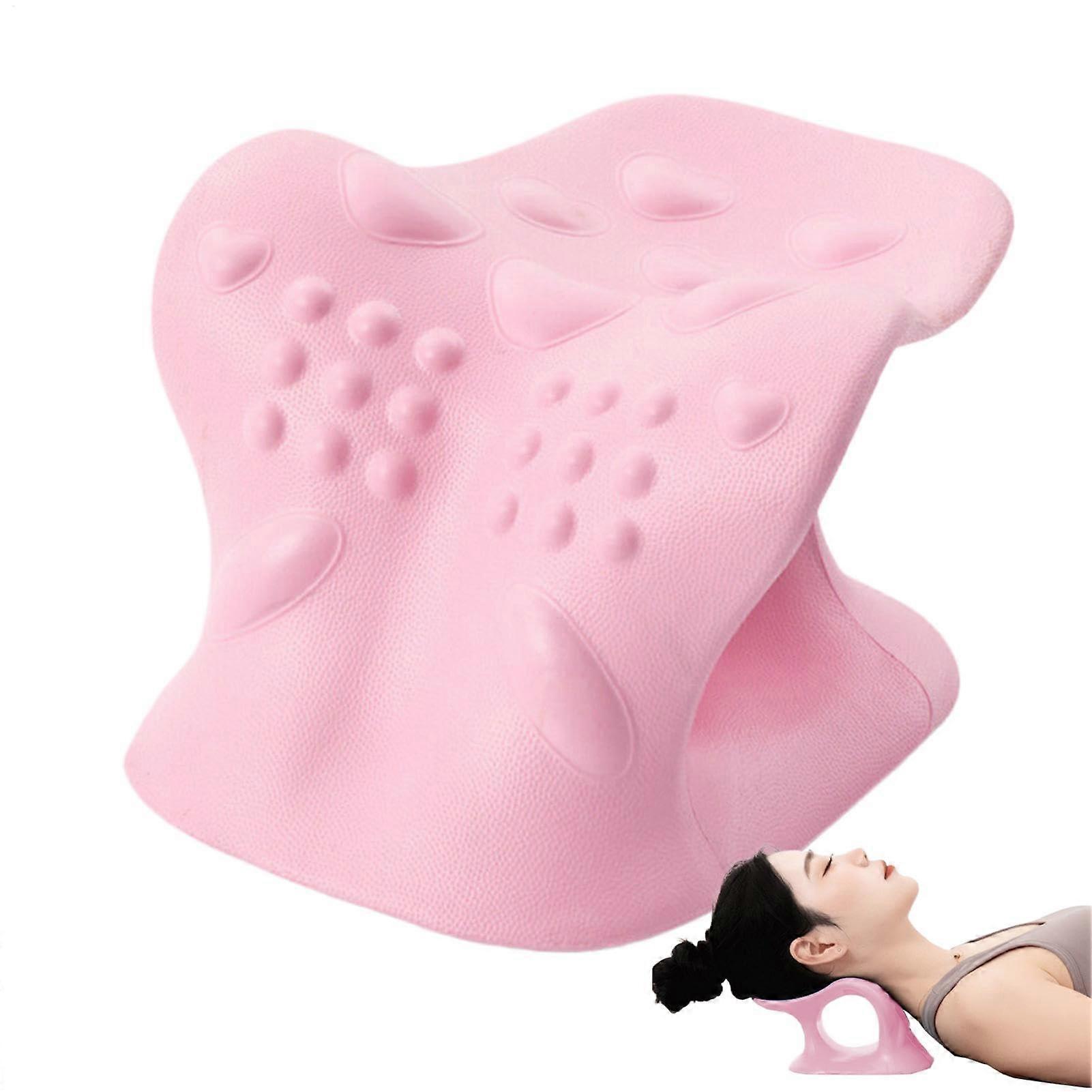 Neck and Shoulder Relaxer Pillow for Cervical Traction, Aligns Spine for Sedentary Workers, Students, Drivers - Pink
