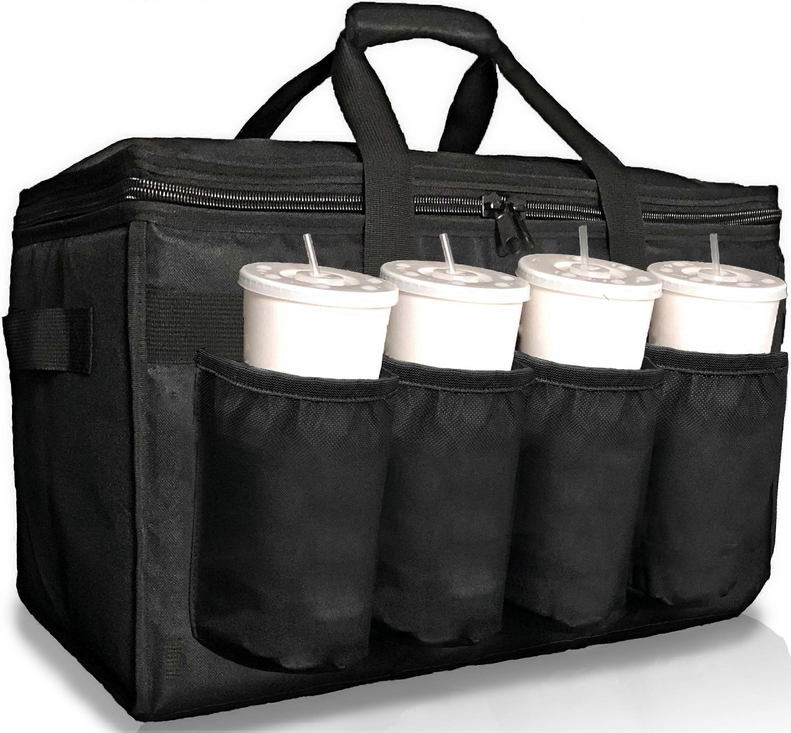 Insulated Food Delivery Bag with Cup Holders, for Beverages, Deliveroo, Uber Eats (XL)