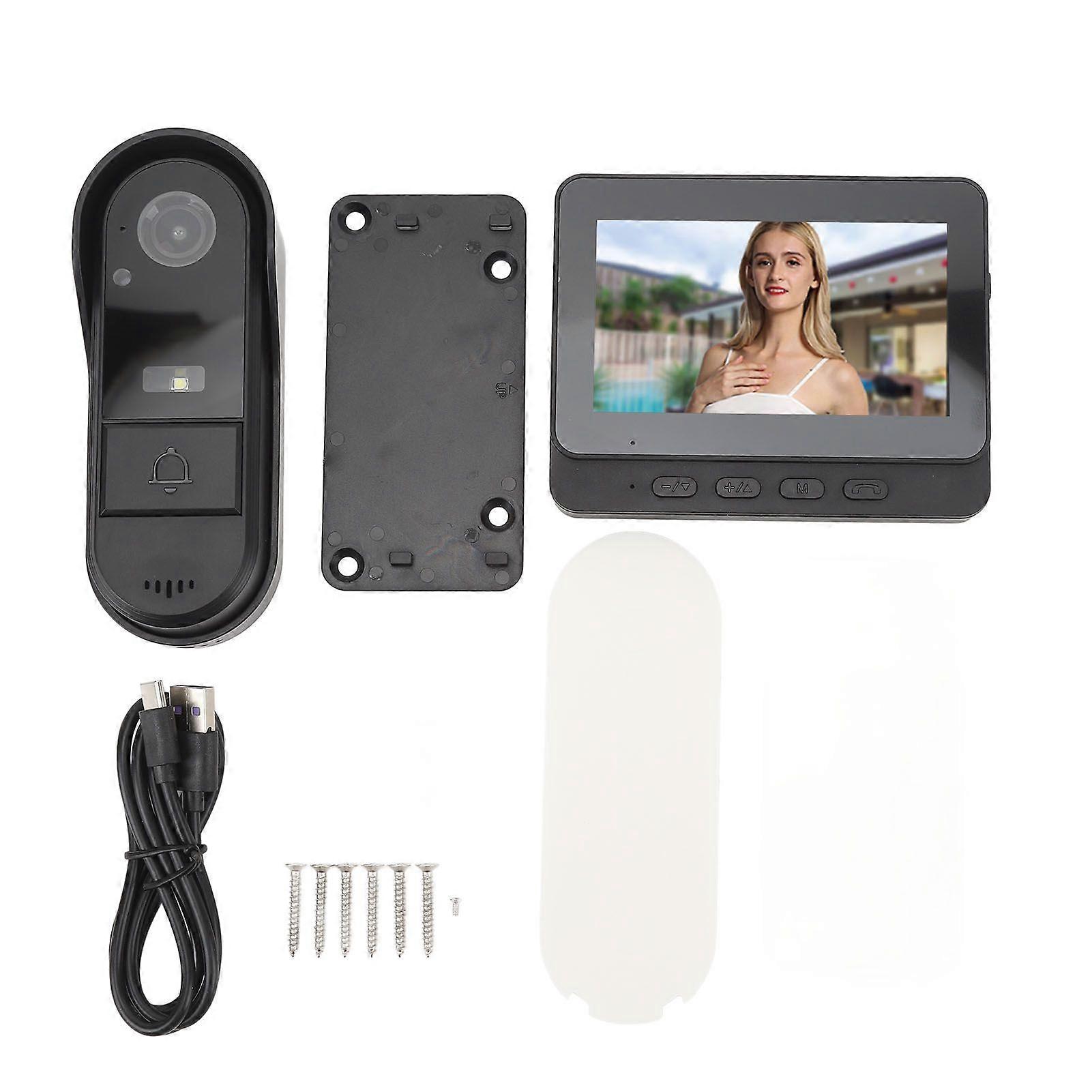 Wireless Video Doorbell Intercom System 1080P Video Doorbell Camera 4.3 Inch Color Display 2 Way Intercom Night Vision IP65 Waterproof