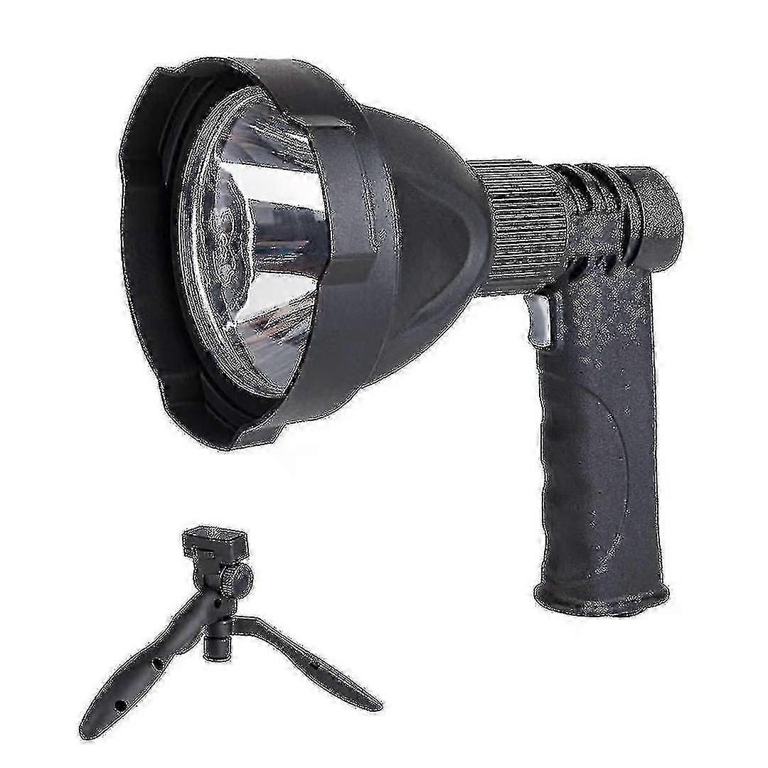 Portable LED spotlight with a range of 300 meters, three-level lighting and can be used as a mobile power supply