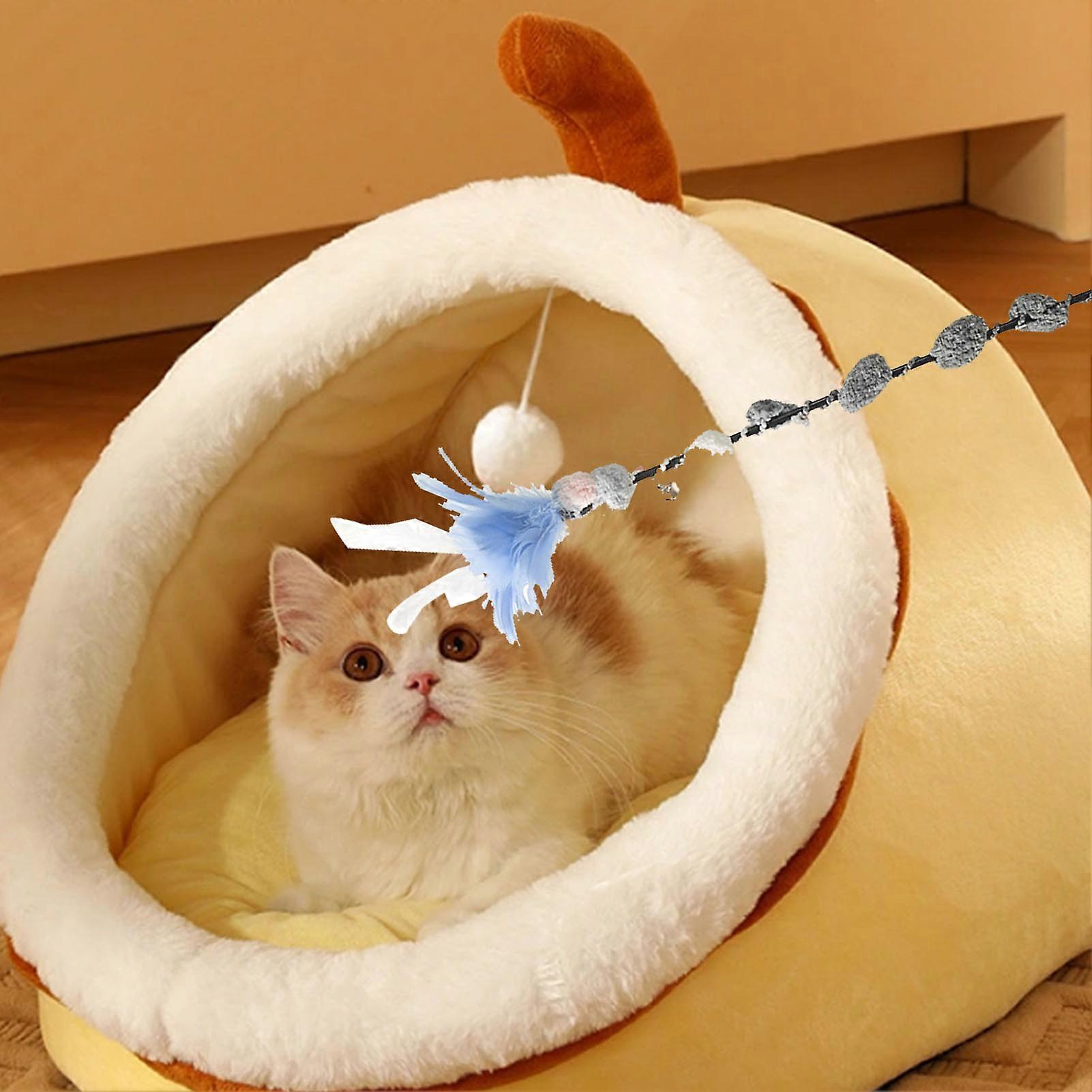 Interactive Cat Teaser Wand Toy with Blue Feather, Bell & Flower