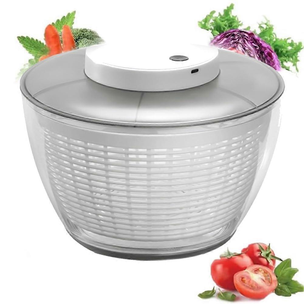 Lettuce Spinner Dryer Electric Salad Spinner USB Rechargeable 4.5L Quick Drying Rotating Lettuce Washer Bowl