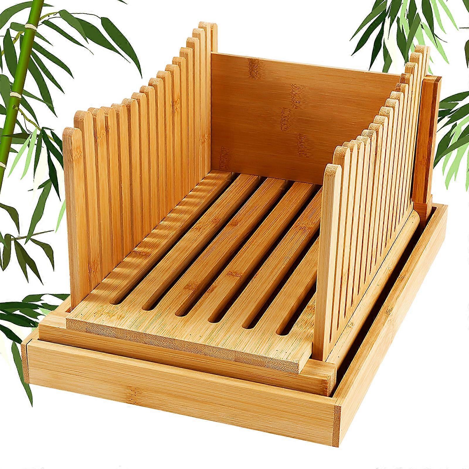 Bread Slicer UK Bamboo Slicing Guide Foldable 3 Thickness Settings Crumb Tray Portable Reusable Loaf Cutter Food Grade