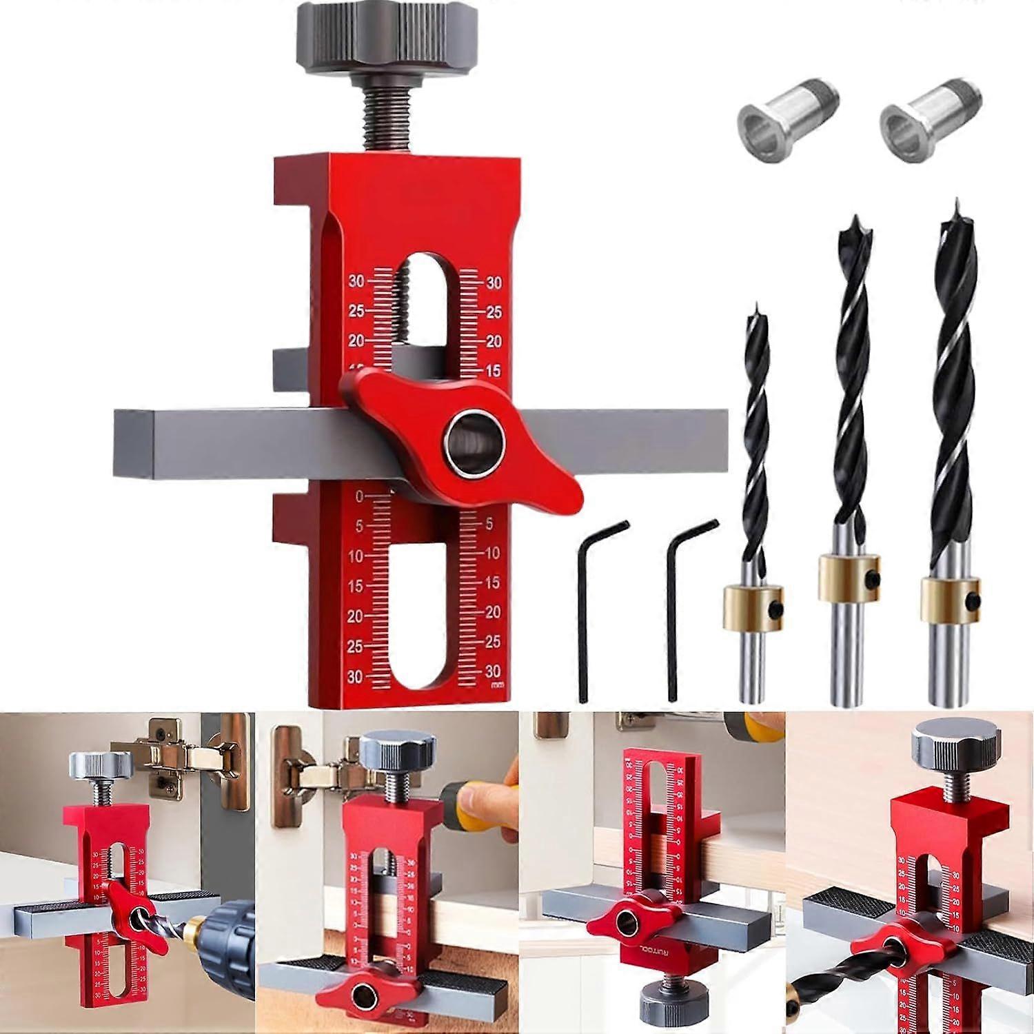 Cabinet Door Installation Jig, 2-in-1 Mounting Tool with Adjustable Positioner, Aluminum Alloy Versatile Cabinet Door Positioning Tool for Most Cabine