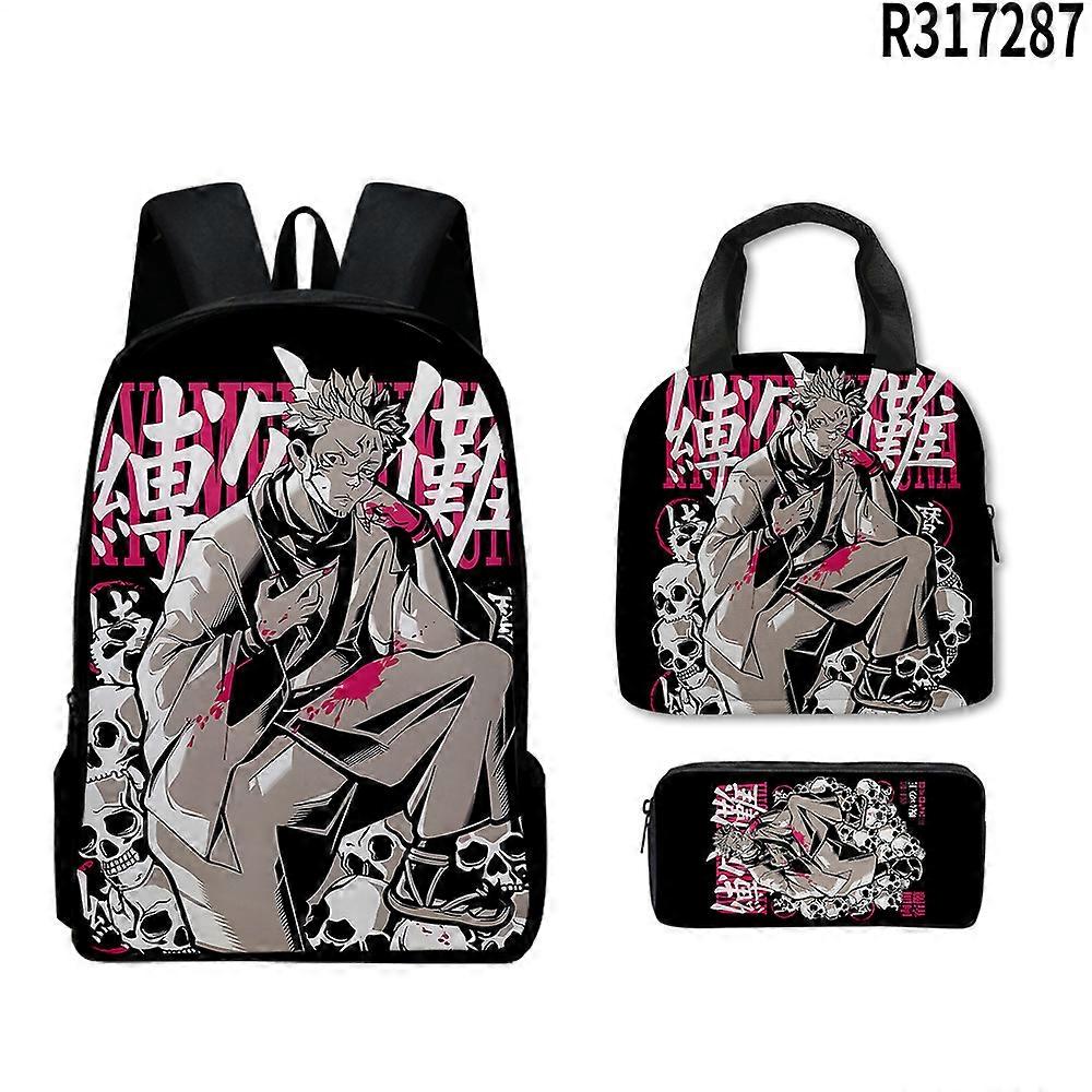 Anime Jujutsu Kaisen Gojo Satoru Backpack Set With Large Capacity Drawstring Lunch Pencil Bag