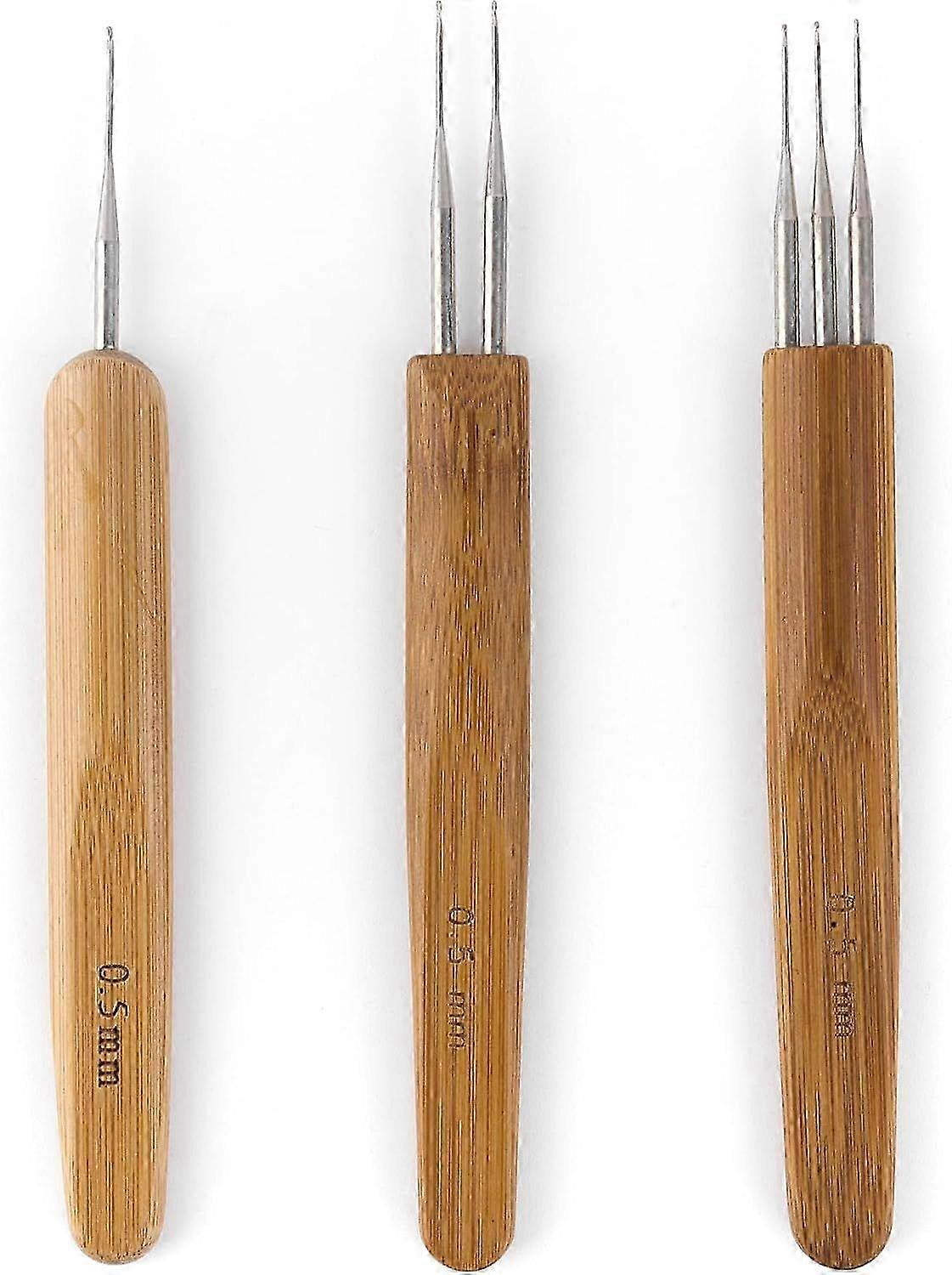 Dredy Háčkované háčky na vlasy 3ks 1 háček + 2 háčky + 3 bambusové rukojeti Locs Needle Steel Lock Braid Craft, 0,5 mm