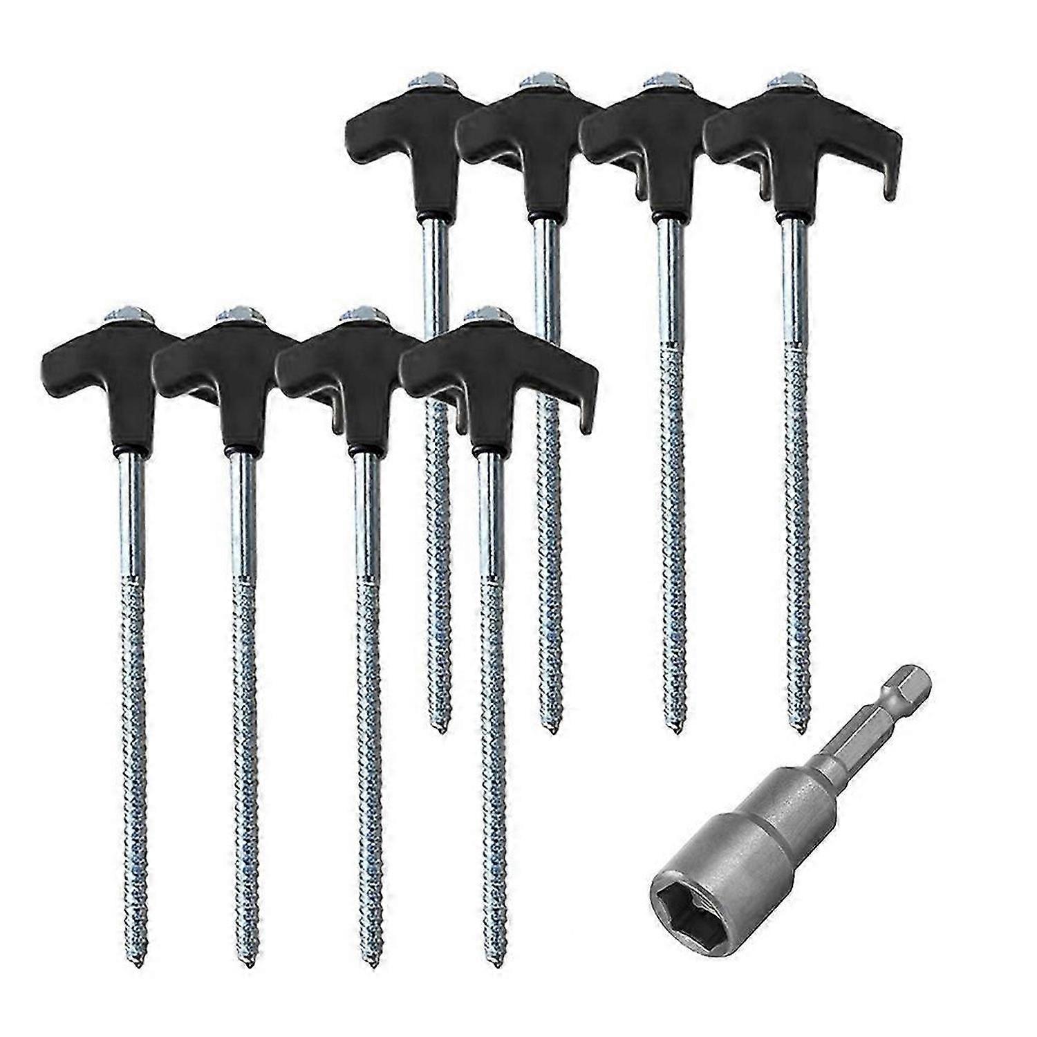 Screw in Tent Stakes with Hex Socket Heavy Duty Spiral Screw Black