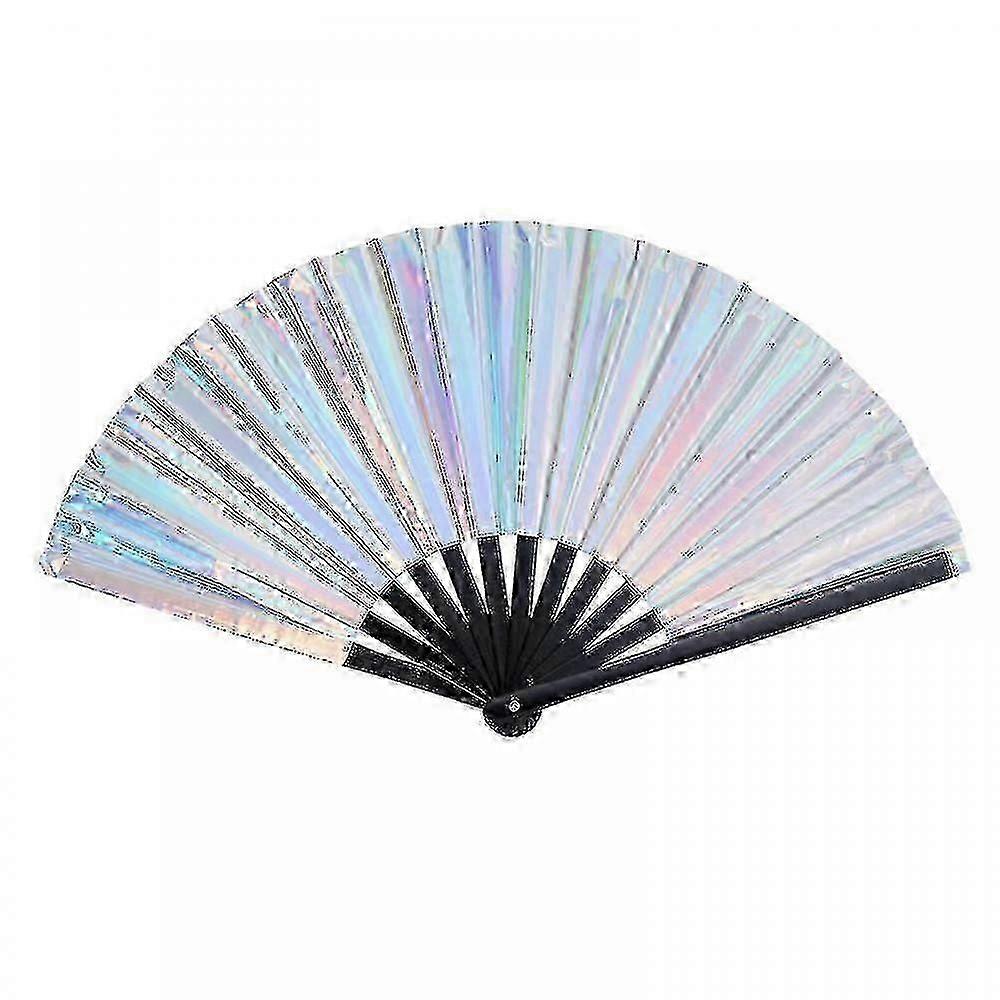 Holographic Rave Fan Large Folding Fan Festival Fan (silver) Tw