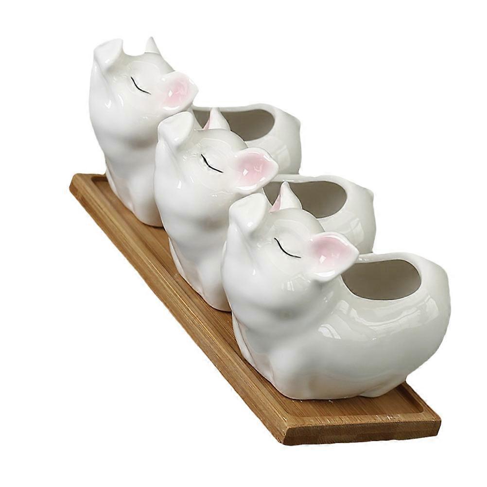 Creative Piggy Design Ceramic Flower Pot for Storage Use 1Set