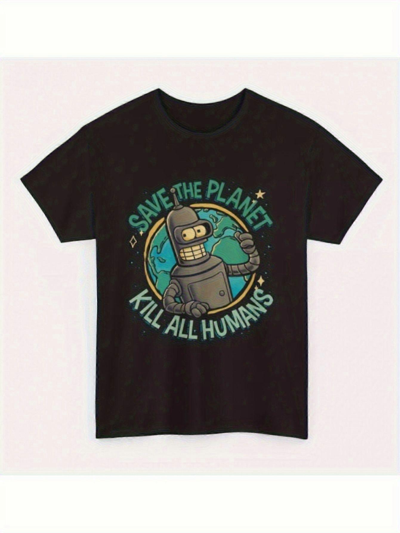 חולצת טריקו של פיוצ'רמה בנדר - להציל את כדור הארץ להרוג את כל בני האדם טי שירט גרפית בקולו של בנדר - חולצת מדע בדיוני שחורה מצחיקה למבוגרים - Re-SCBMX261