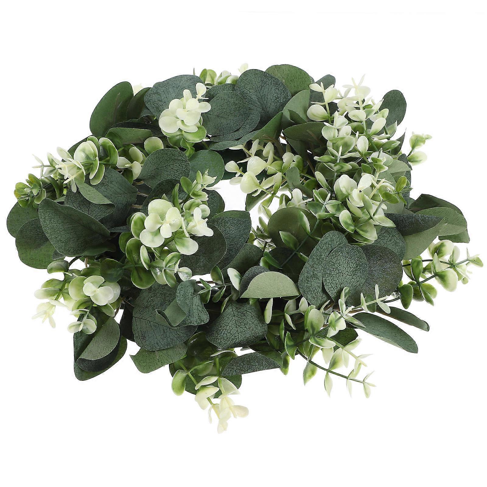 Artificial Green Eucalyptus Wreath for Decoration 2Pcs Spring Candle Wreath