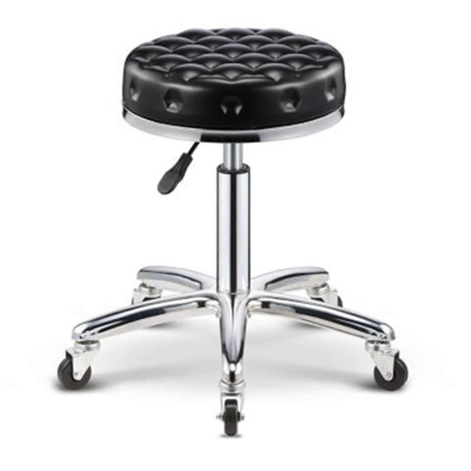 Round Rolling Stool Swivel With Wheels Adjustable Height Multi Purpose Heavy Duty Drafting Stool Chair Black Office Spa