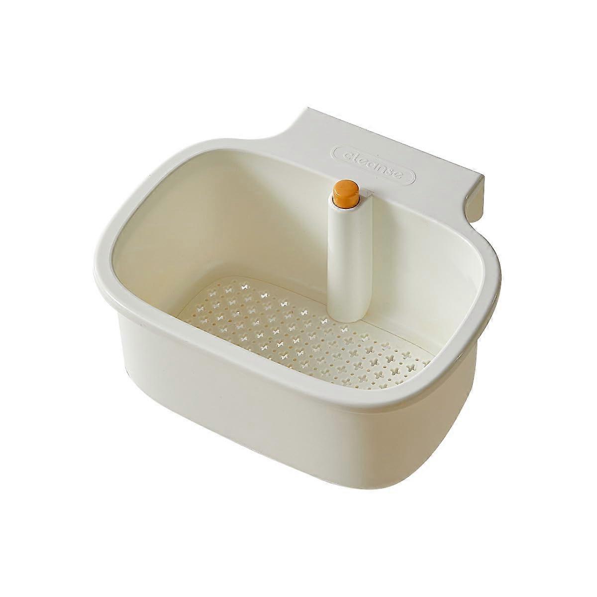 OneButton Opening and Closing Hanging Sink Corner Rack QuickDrain SelfCleaning Strainer Basket For Kitchen Sink White