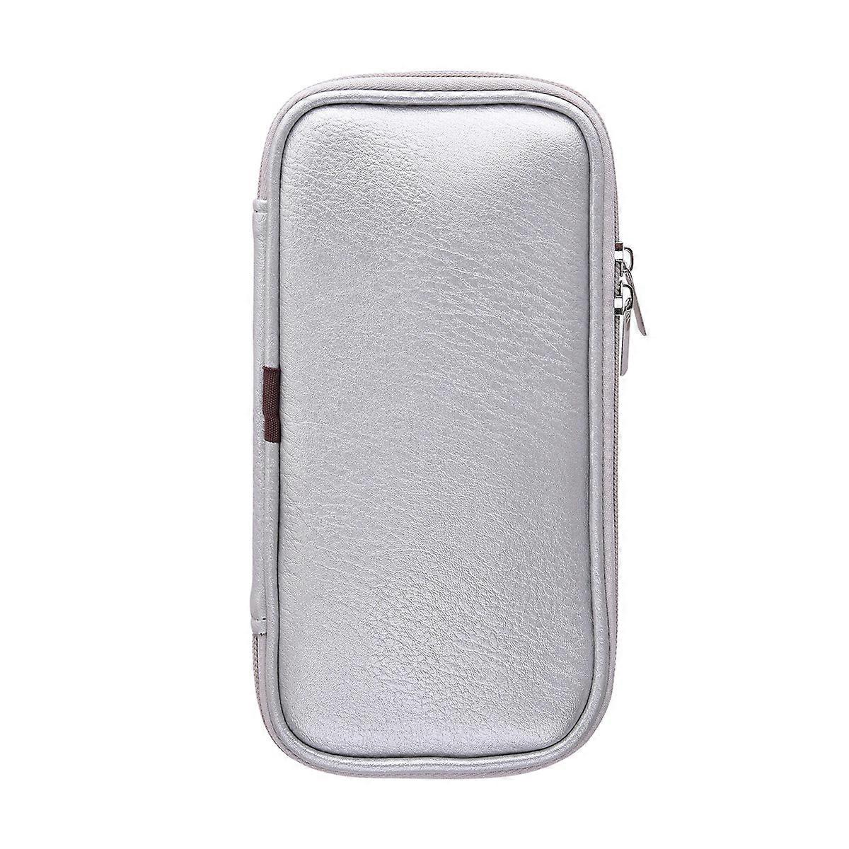 Cosmetic Brush Pouch PU Organizer for Holding Things 2Pcs Silver