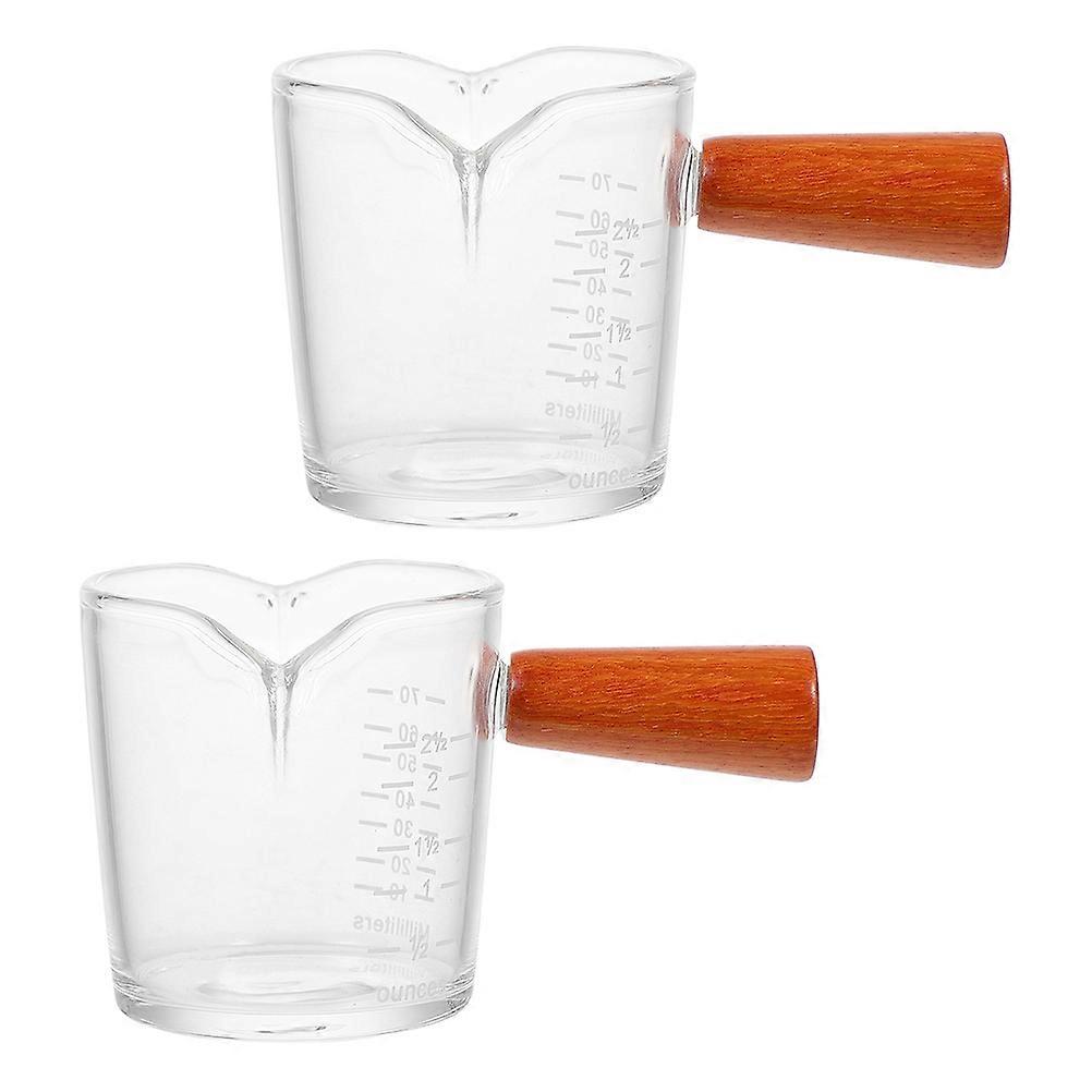 Home Use Scale Glass Measuring Cup with Wooden Handle 2Pcs Set