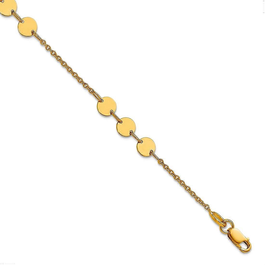Bracelet à maillons en or jaune massif 14 carats poli avec disque circulaire et extension de 2,5 cm, 17,8 cm, pour femme