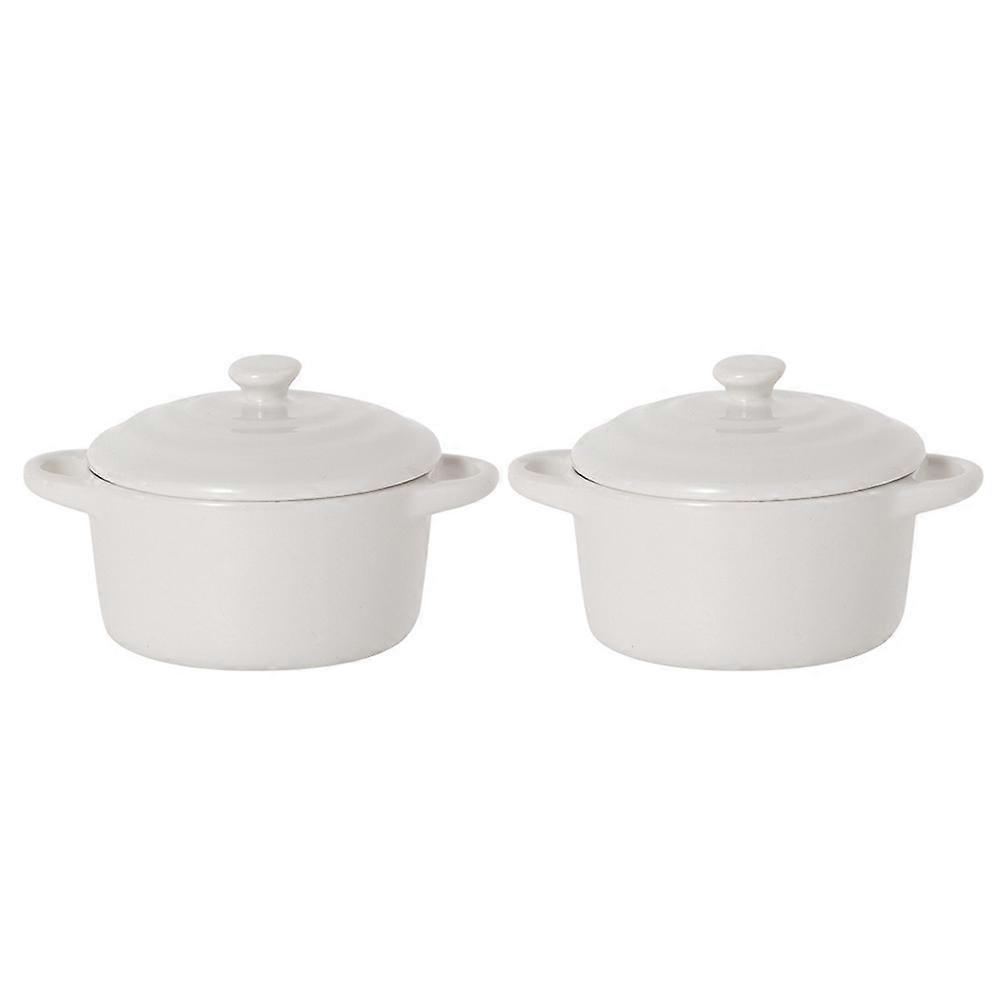Pudding Ceramic Bowl Multi-Function Stew Household Item White 13X9.8Cm Microwavable 2Pcs