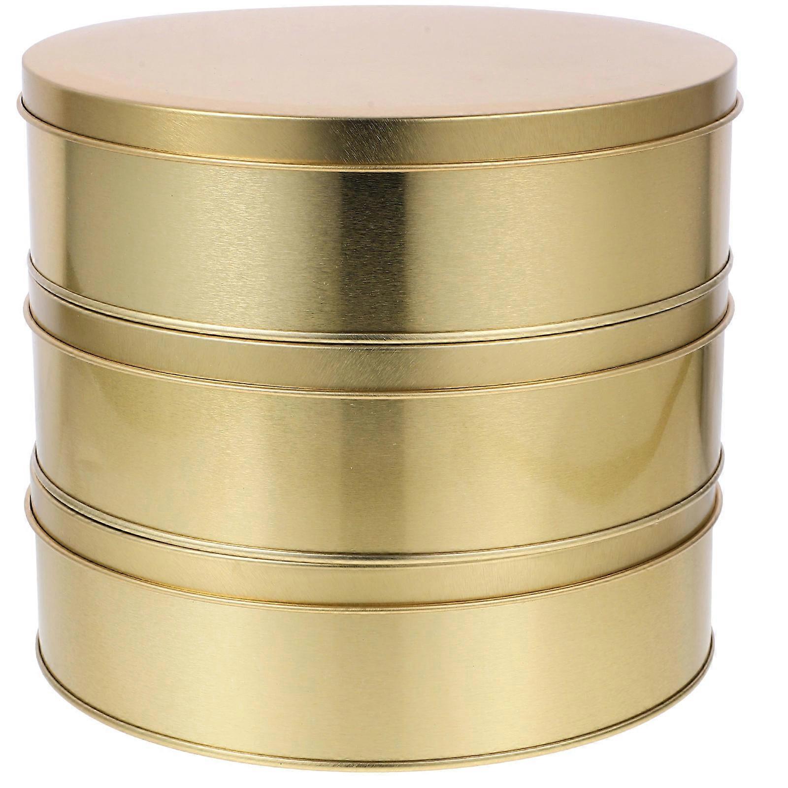 Cookie Tin with Lid Round Tinplate Container for Storage 9Pcs Golden Metal