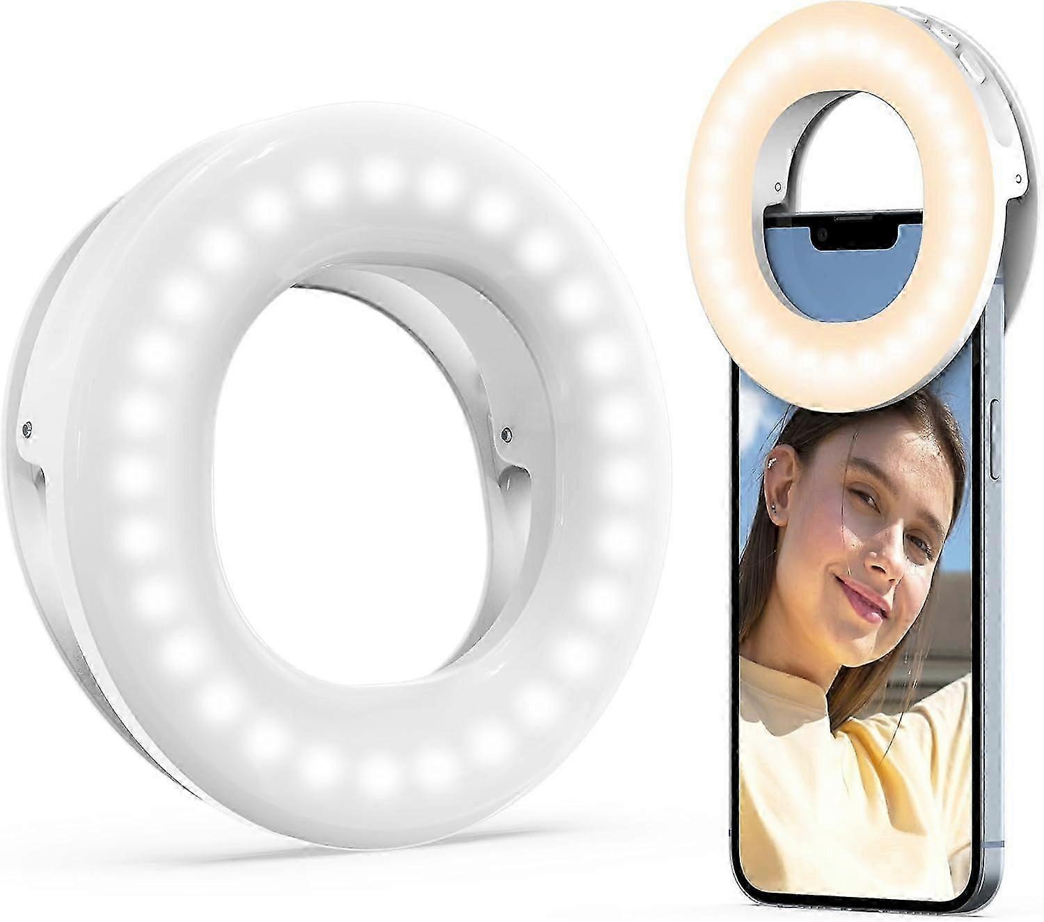 Clip-On Ring Light, Rechargeable Selfie Fill Light, Portable Selfie Ring Light with 3 Adjustable Light Modes, Video Conferencing Light for iPhone, Lap
