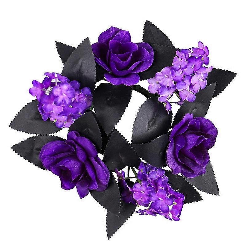 Halloween Purple Rose Candle Wreath Decoration Simulation Flower Vine Circle Desktop Ornaments Atmosphere Layout Props