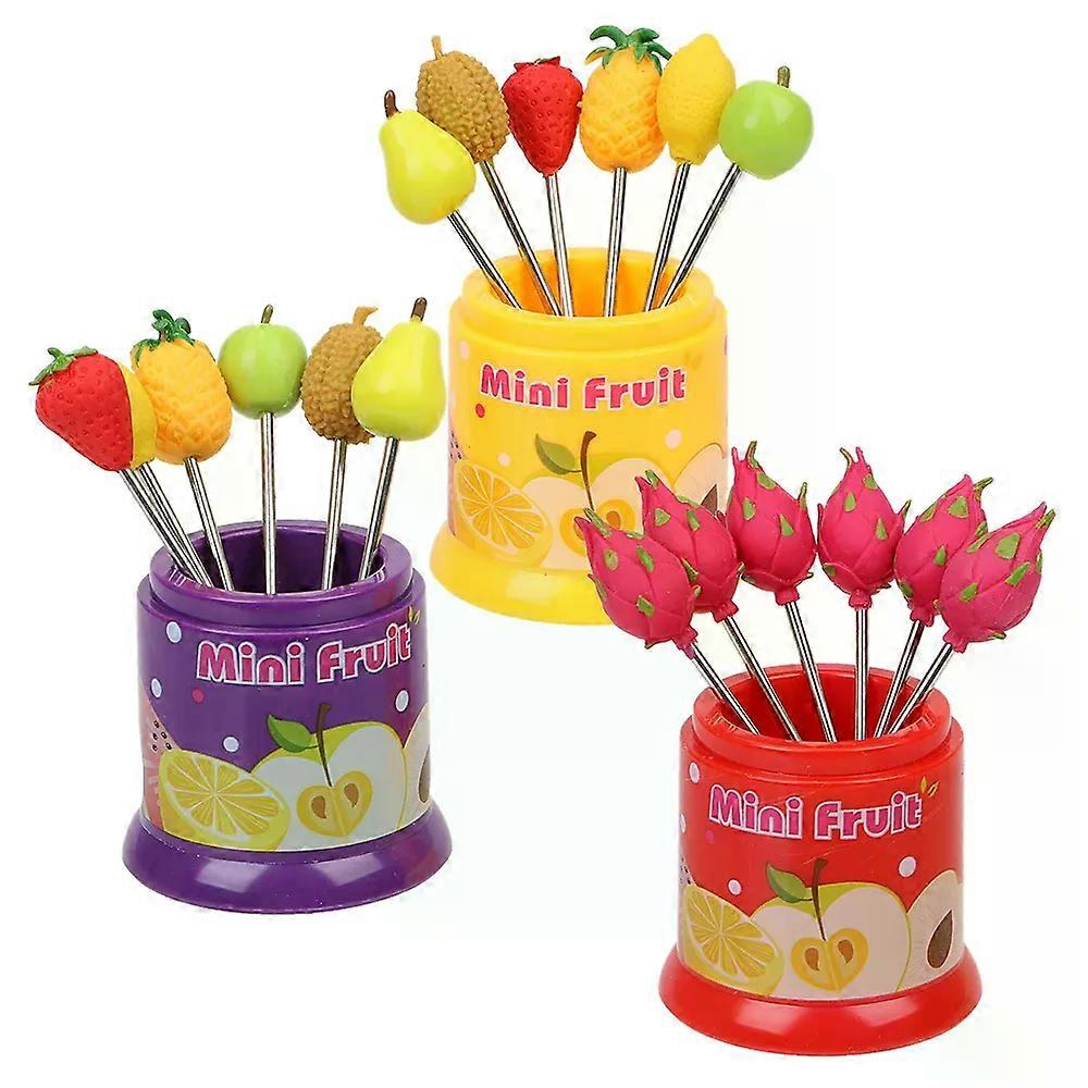 Fruit Pattern Fruit Fork for 6Pcs/Set Tableware Stainless Steel Creative Snack Cake Dessert Food Fork