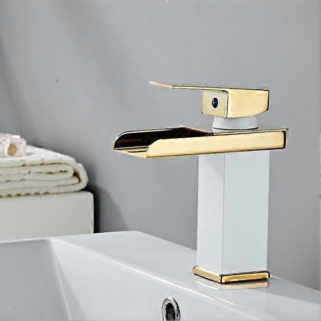 Bathroom Basin Faucet Waterfall Mixer Tap Solid Brass LED White Finish Single Handle Deck Mounted