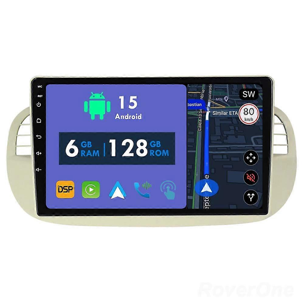 Car Radio 6G+128G CarPlay GPS Navigation Head Unit for Fiat 500 2007-2015 White Android Auto Bluetooth Stereo Touch Screen