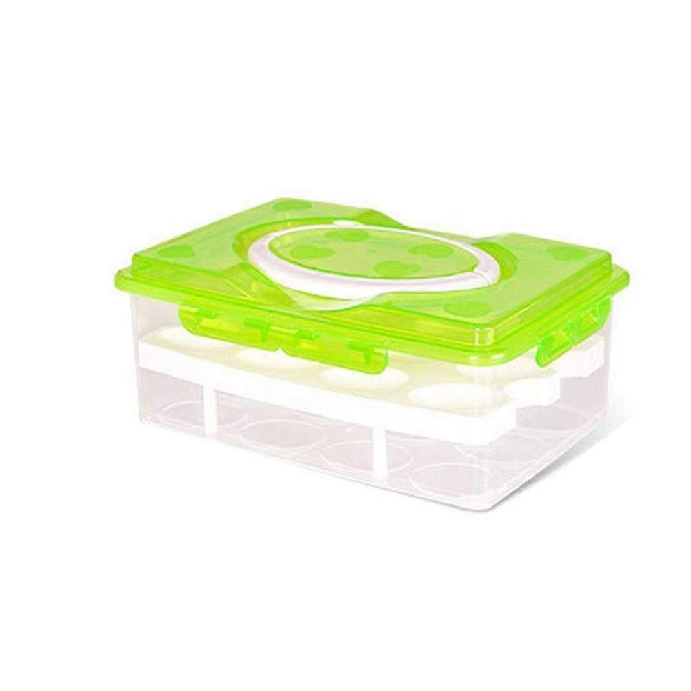 Kitchen Egg Organizer 24Grid DoubleLayer Refrigerator Egg Storage Box With Lid and Handle Green