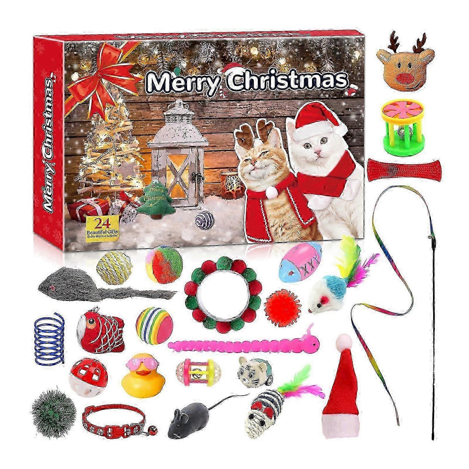 24-Day Cat Christmas Gift Box Interactive Countdown Calendar with Assorted Toys, Perfect Holiday Present for Cat Lovers