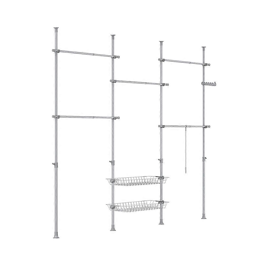 Telescopic Clothes Rail Heavy Duty Clothes Rack Adjustable Open Wardrobe with Hanging Rails & Shelves for Bedroom,SoBuy KLS04-II-HG