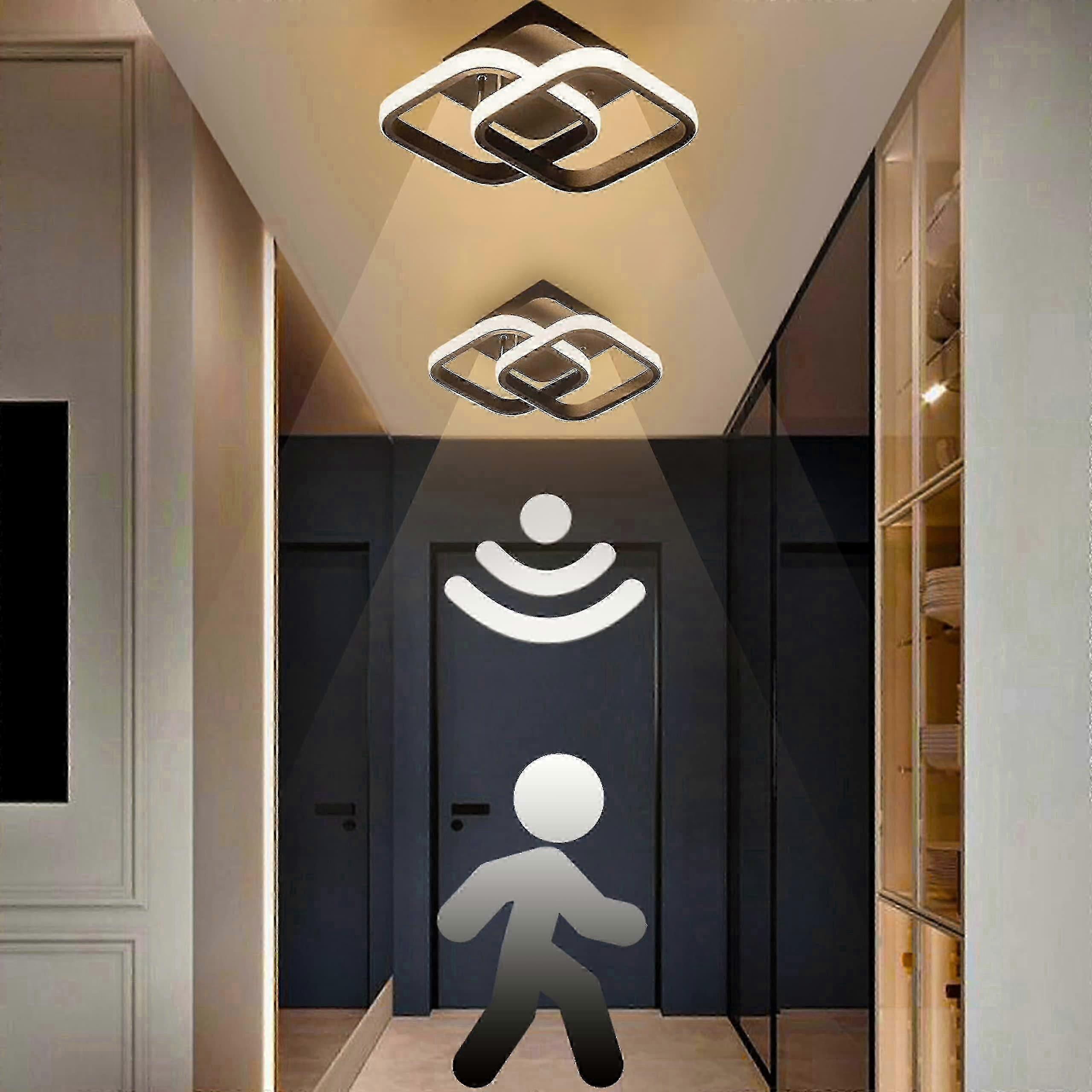 Led Ceiling Light With Motion Detector Inside, 22w Warm White Ceiling Lamp, 24 * 20 * 9cm Sensor Lamp, Suitable For Hallways, Garages, Bathrooms, 1pc