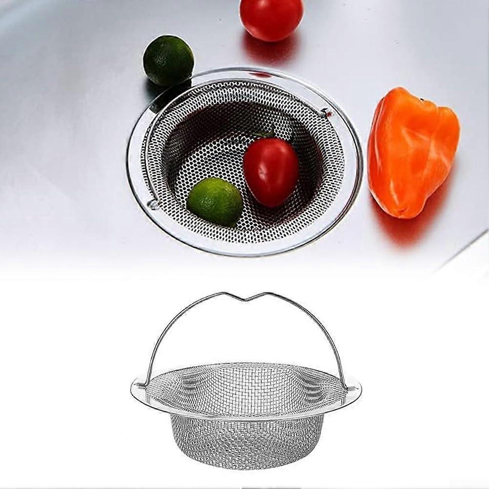Sink Filter with Comfortable Handle for Easy Food Debris Cleanup in Kitchen, Durable Stainless Steel Mesh, Fits Standard Drains