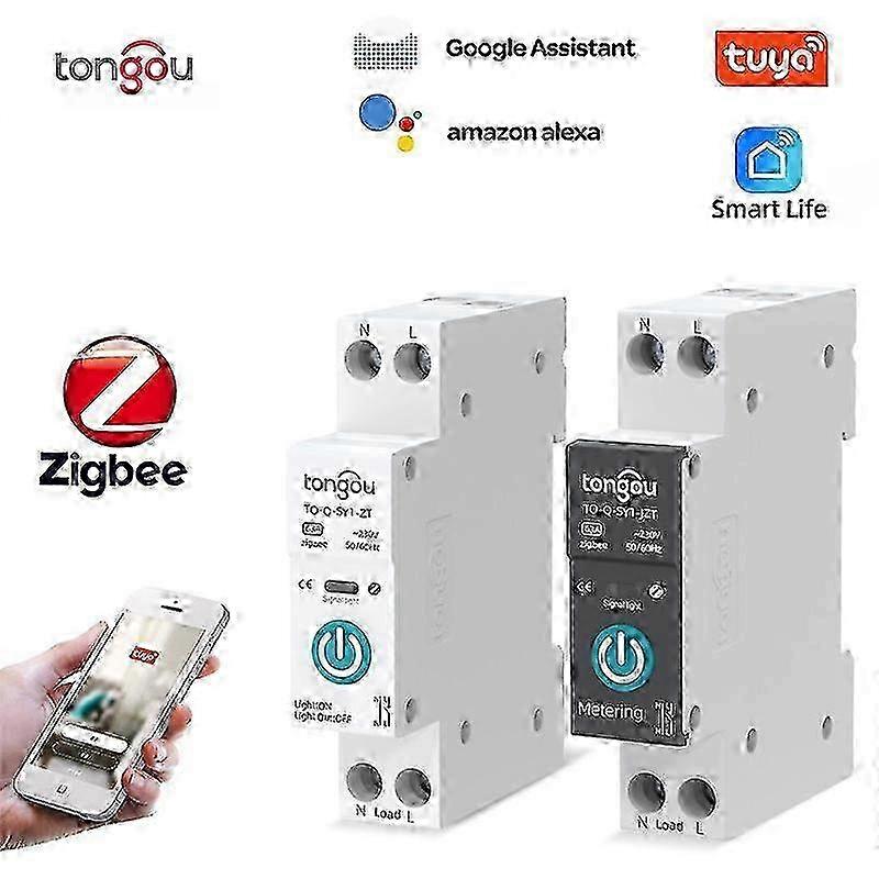 TUYA ZigBee Smart Circuit Breaker With Metering 1P 63A DIN Rail for Smart Home Wireless Remote Control Switch by Smart Life APP