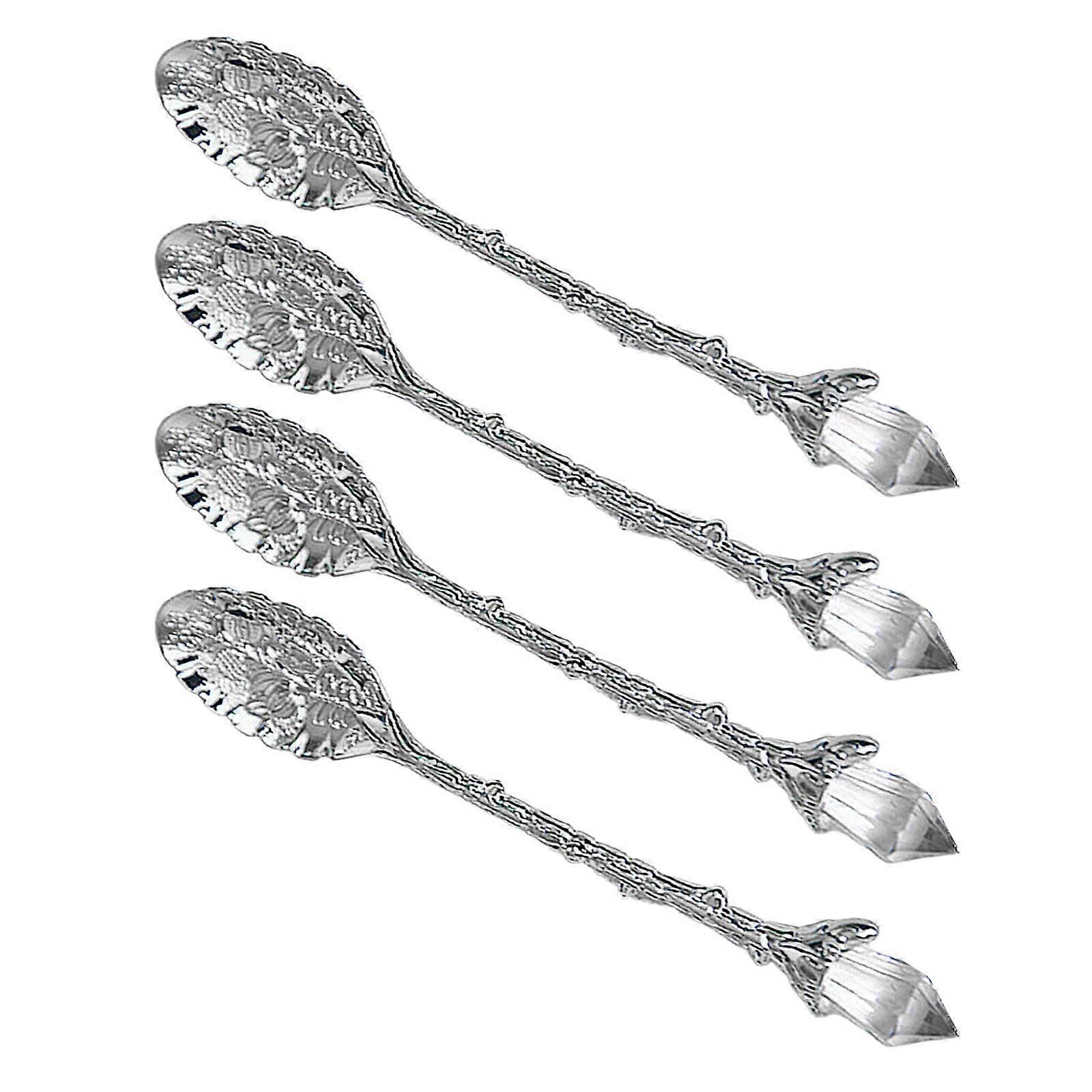 Retro Styles Kirsite Spoon With Crystal Accent Ergonomic Designs For Confectionery Salt Serving And Food Styling  Silver