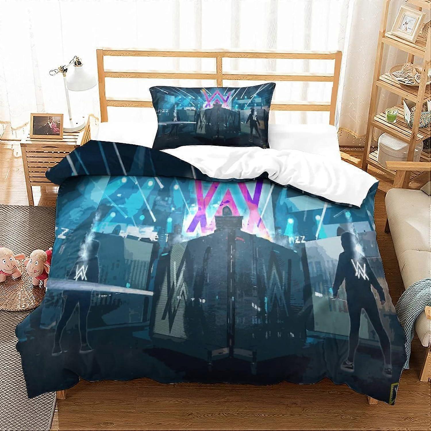 GENBAK Alan Olav Walker Edredom Capa Set Música Impresso Roupa de Cama Set DJ Edredom Capa com Travesseiro Shams Microfibra Capa de Colcha Zíper 3 Pcs Single