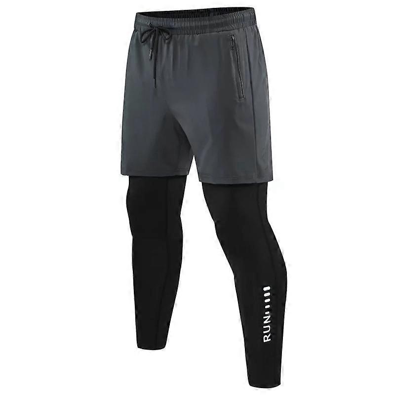 Men 2 In 1 Running Pants Double Layer Pant Tight Training Basketball Legging Fitness Sweatpant With Pockets Running Trousers