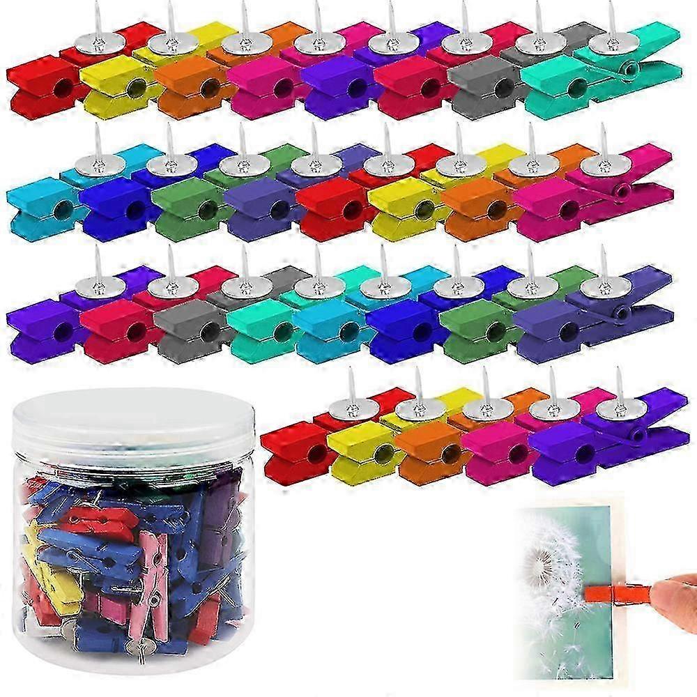 Thumbtacks for Cork Board, Colorful Push Pin with Wood Clips, Strong and Durable, Reusable for Widespread Use in Craft Projects, Offices and