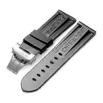 Bracelet de montre noir en caoutchouc de silicone, accessoire de rechange pour bracelet Panerai, boucle en acier