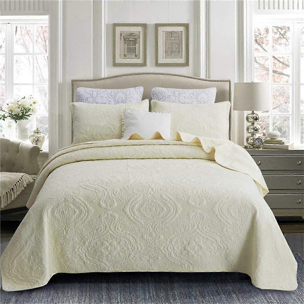 Quilted Cotton Bedspread Set Lightweight Embossed Comforter with 2 Pillow Shams, 230x250cm