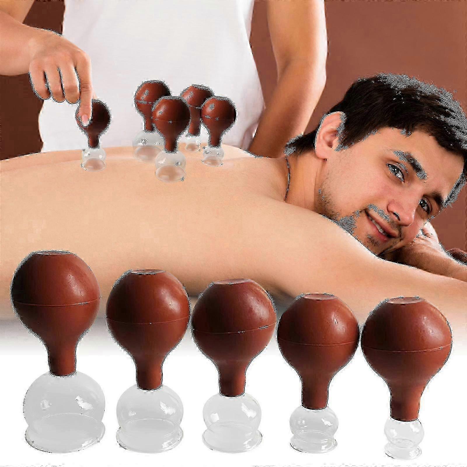 Set Of 5 Cupping Glasses Crafted From Genuine Glass - Efficient Cupping Tools Featuring Suction Ball & Fascia Scraper - Enjoy Powerful Sucti