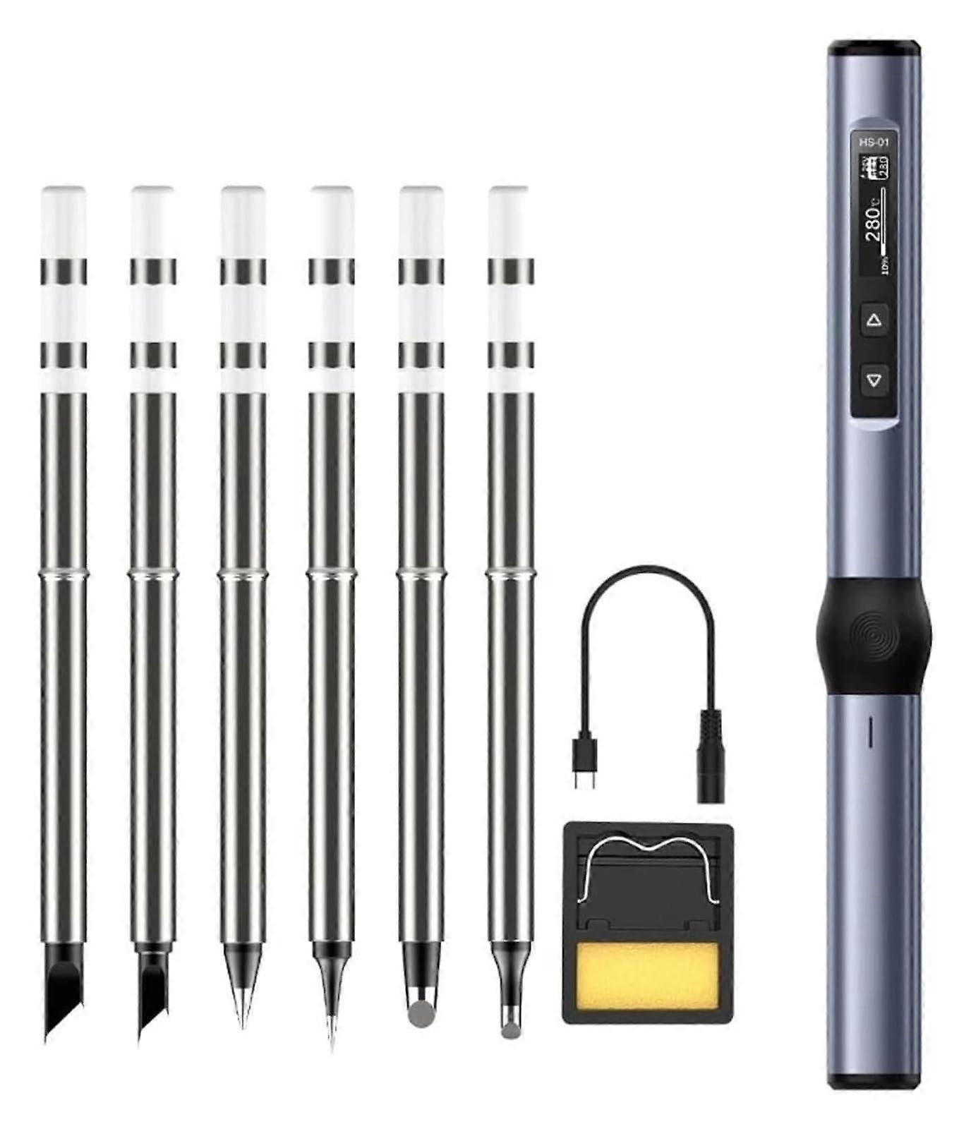 USBC Mini Soldering Iron with Fast Heating, Precise Temperature Control for Electronics, Jewelry, DIY, Grey Blue