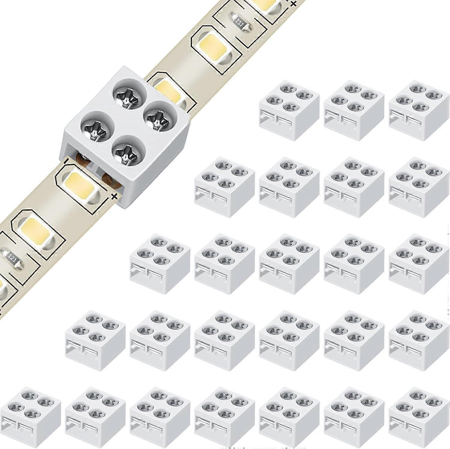 25 Pack Solderless LED Tape Light Connector Tape to Tape Screw Down Terminal Block Connector 2 Pin LED Connectors for Strip Lights 0.3