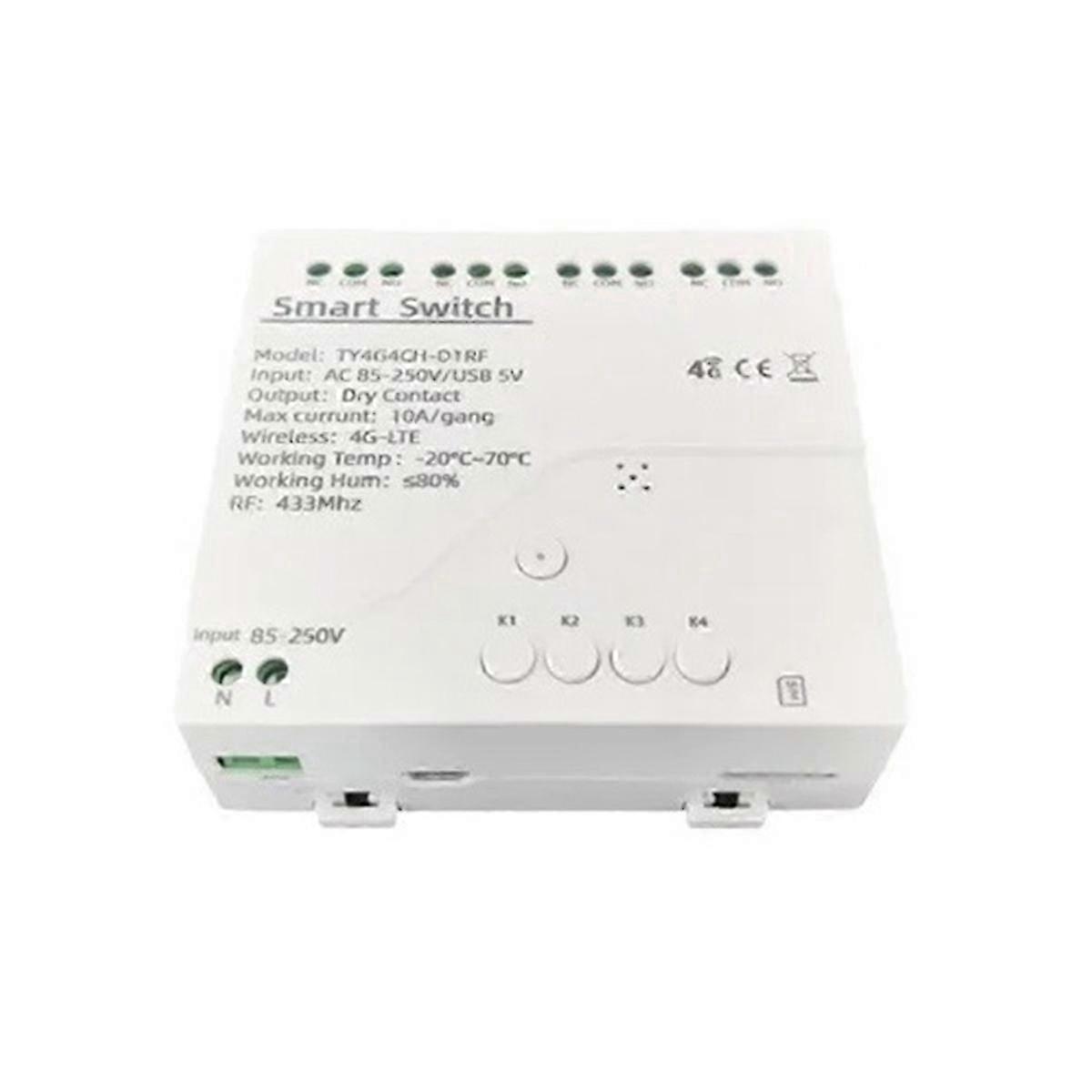 Tuya Smart Switch 4G LTE Relay with RF 433Mhz Smart GSM Switch APP Wireless Control 4G 4CH Remove Controller AC 85-250V